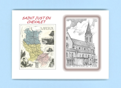 Cartes Postales impression Noir avec dpartement sur la ville de ST JUST EN CHEVALET Titre : eglise