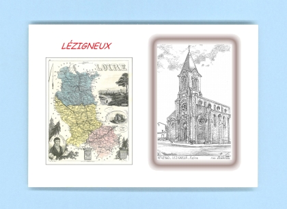 Cartes Postales impression Noir avec dpartement sur la ville de LEZIGNEUX Titre : eglise