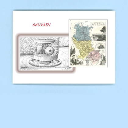 Cartes Postales impression Noir avec dpartement sur la ville de SAUVAIN Titre : fontaine