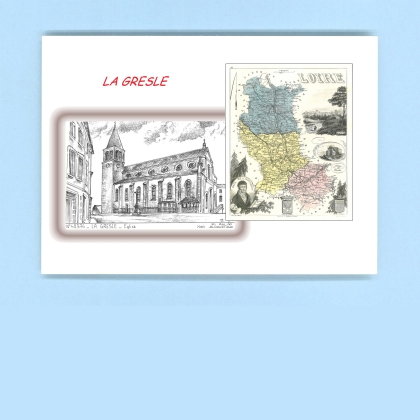 Cartes Postales impression Noir avec dpartement sur la ville de LA GRESLE Titre : eglise