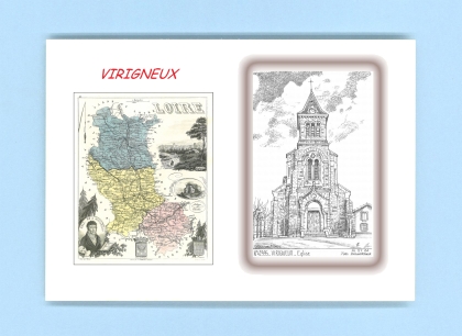 Cartes Postales impression Noir avec dpartement sur la ville de VIRIGNEUX Titre : eglise