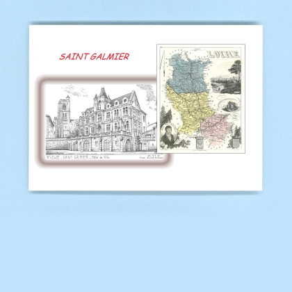 Cartes Postales impression Noir avec dpartement sur la ville de ST GALMIER Titre : hotel de ville