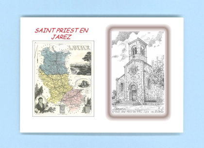 Cartes Postales impression Noir avec dpartement sur la ville de ST PRIEST EN JAREZ Titre : eglise