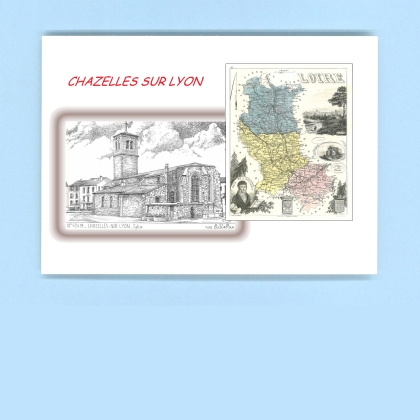 Cartes Postales impression Noir avec dpartement sur la ville de CHAZELLES SUR LYON Titre : eglise