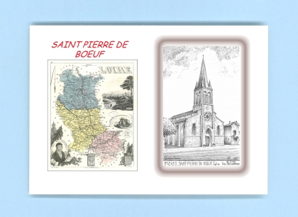 Cartes Postales impression Noir avec dpartement sur la ville de ST PIERRE DE BOEUF Titre : eglise