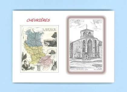 Cartes Postales impression Noir avec dpartement sur la ville de CHEVRIERES Titre : eglise