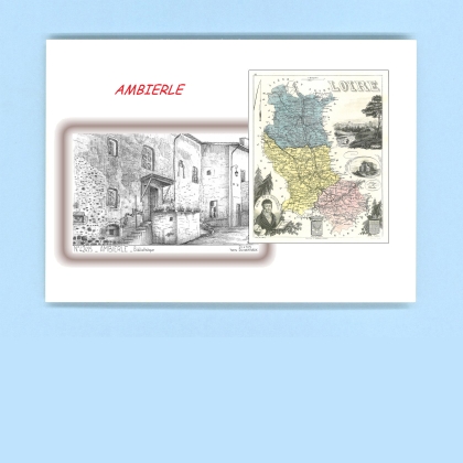 Cartes Postales impression Noir avec dpartement sur la ville de AMBIERLE Titre : bibliotheque