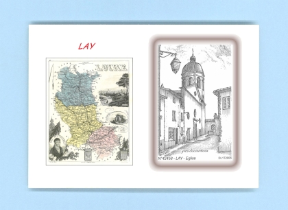 Cartes Postales impression Noir avec dpartement sur la ville de LAY Titre : eglise