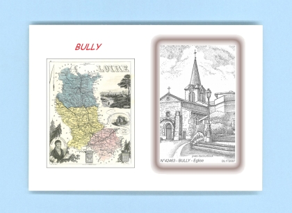 Cartes Postales impression Noir avec dpartement sur la ville de BULLY Titre : eglise