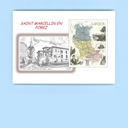 Cartes Postales impression Noir avec dpartement sur la ville de ST MARCELLIN EN FOREZ Titre : mairie