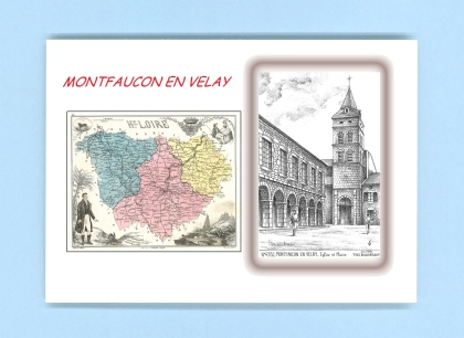 Cartes Postales impression Noir avec dpartement sur la ville de MONTFAUCON EN VELAY Titre : eglise et mairie