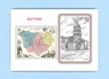 Cartes Postales impression Noir avec dpartement sur la ville de RIOTORD Titre : eglise