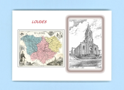 Cartes Postales impression Noir avec dpartement sur la ville de LOUDES Titre : eglise