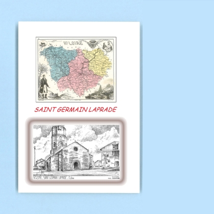 Cartes Postales impression Noir avec dpartement sur la ville de ST GERMAIN LAPRADE Titre : eglise