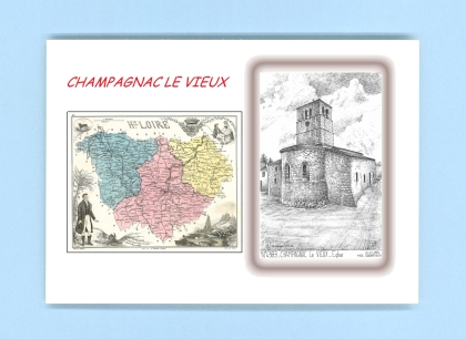 Cartes Postales impression Noir avec dpartement sur la ville de CHAMPAGNAC LE VIEUX Titre : eglise