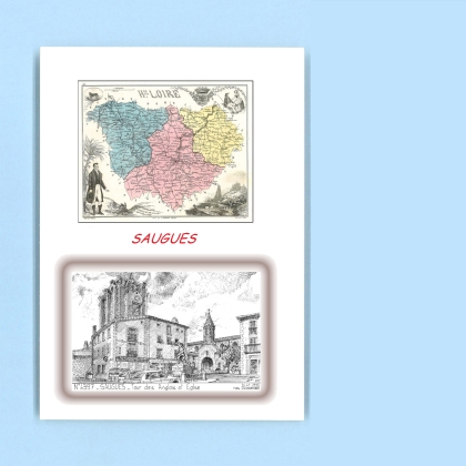 Cartes Postales impression Noir avec dpartement sur la ville de SAUGUES Titre : tour des anglais et eglise