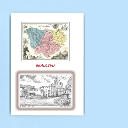Cartes Postales impression Noir avec dpartement sur la ville de BEAULIEU Titre : vue