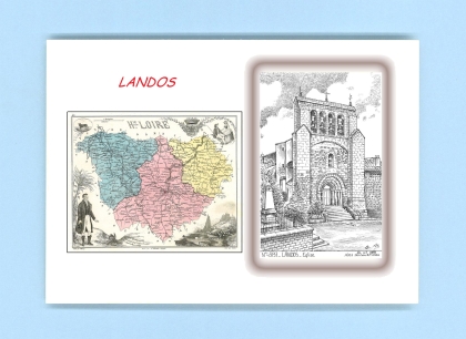 Cartes Postales impression Noir avec dpartement sur la ville de LANDOS Titre : eglise