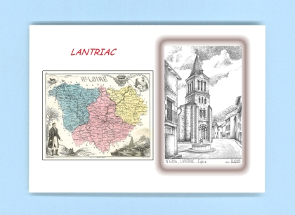 Cartes Postales impression Noir avec dpartement sur la ville de LANTRIAC Titre : eglise
