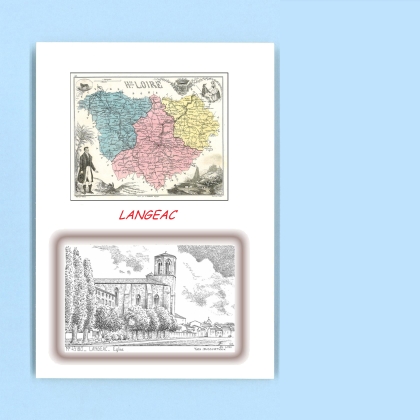 Cartes Postales impression Noir avec dpartement sur la ville de LANGEAC Titre : eglise