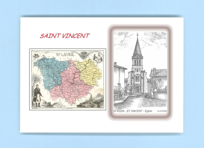 Cartes Postales impression Noir avec dpartement sur la ville de ST VINCENT Titre : eglise
