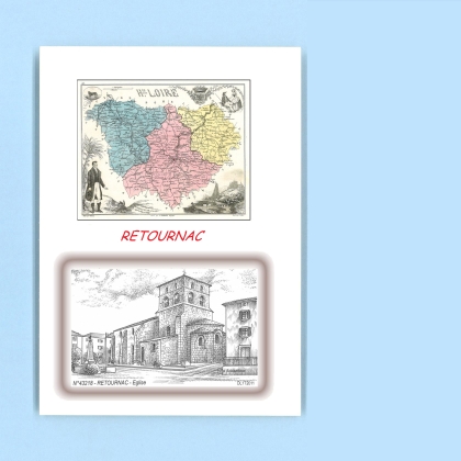 Cartes Postales impression Noir avec dpartement sur la ville de RETOURNAC Titre : eglise