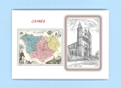 Cartes Postales impression Noir avec dpartement sur la ville de CAYRES Titre : eglise