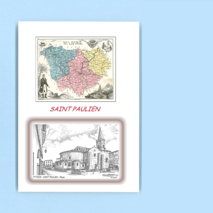 Cartes Postales impression Noir avec dpartement sur la ville de ST PAULIEN Titre : place