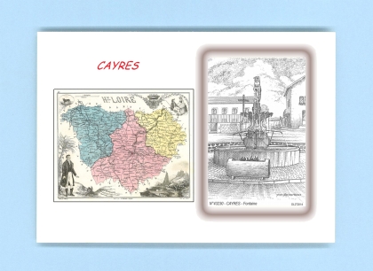 Cartes Postales impression Noir avec dpartement sur la ville de CAYRES Titre : fontaine