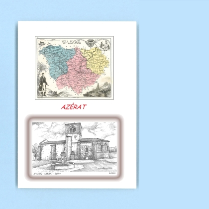 Cartes Postales impression Noir avec dpartement sur la ville de AZERAT Titre : eglise