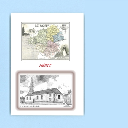 Cartes Postales impression Noir avec dpartement sur la ville de HERIC Titre : eglise st nicolas