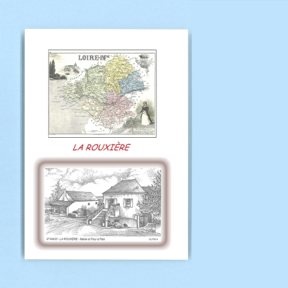 Cartes Postales impression Noir avec dpartement sur la ville de LA ROUXIERE Titre : mairie et four a pain