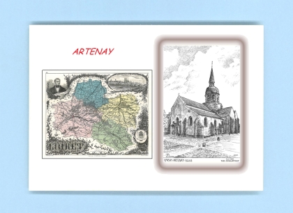 Cartes Postales impression Noir avec dpartement sur la ville de ARTENAY Titre : eglise
