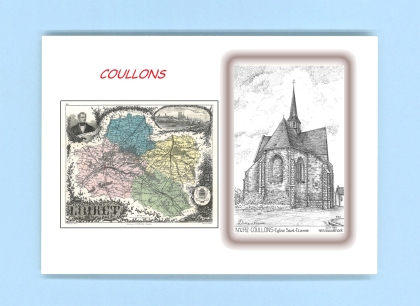 Cartes Postales impression Noir avec dpartement sur la ville de COULLONS Titre : eglise st etienne