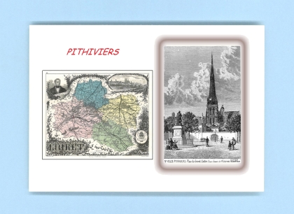 Cartes Postales impression Noir avec dpartement sur la ville de PITHIVIERS Titre : place du grand cloitre