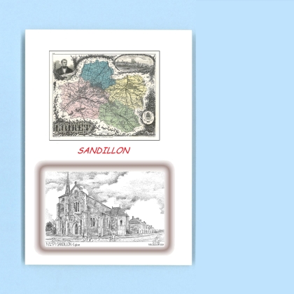 Cartes Postales impression Noir avec dpartement sur la ville de SANDILLON Titre : eglise