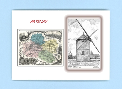 Cartes Postales impression Noir avec dpartement sur la ville de ARTENAY Titre : moulin
