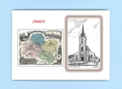 Cartes Postales impression Noir avec dpartement sur la ville de ORMES Titre : eglise