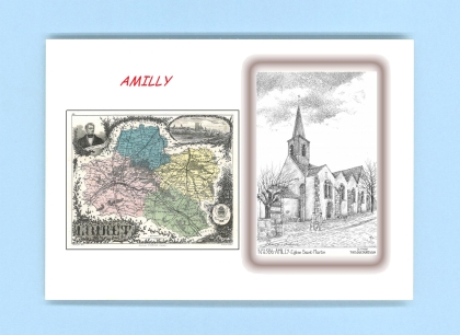 Cartes Postales impression Noir avec dpartement sur la ville de AMILLY Titre : eglise st martin