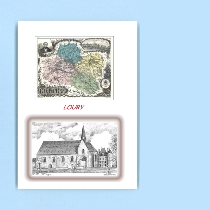 Cartes Postales impression Noir avec dpartement sur la ville de LOURY Titre : eglise