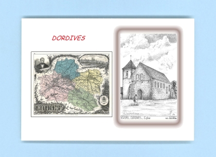Cartes Postales impression Noir avec dpartement sur la ville de DORDIVES Titre : eglise