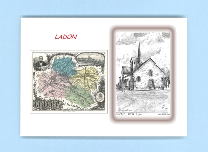 Cartes Postales impression Noir avec dpartement sur la ville de LADON Titre : eglise