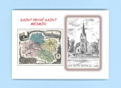 Cartes Postales impression Noir avec dpartement sur la ville de ST PRYVE ST MESMIN Titre : eglise
