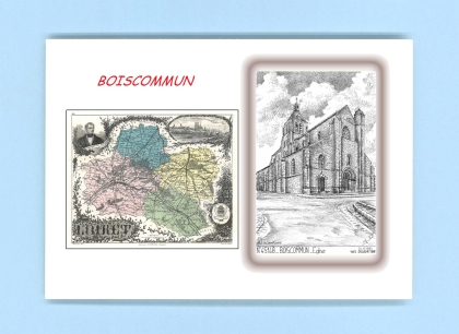Cartes Postales impression Noir avec dpartement sur la ville de BOISCOMMUN Titre : eglise