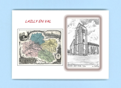 Cartes Postales impression Noir avec dpartement sur la ville de LAILLY EN VAL Titre : eglise