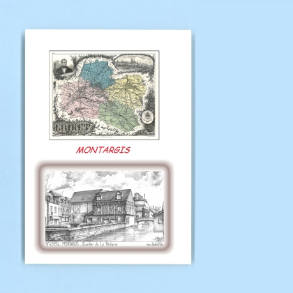 Cartes Postales impression Noir avec dpartement sur la ville de MONTARGIS Titre : quartier de la pecherie