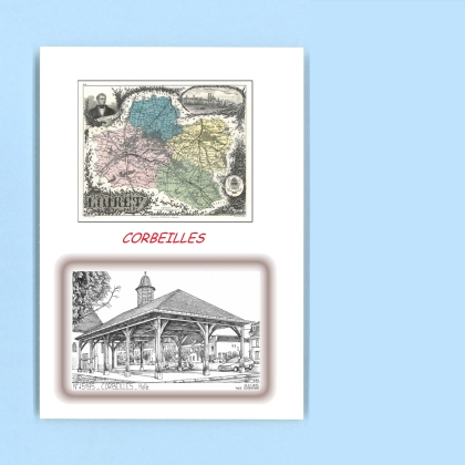 Cartes Postales impression Noir avec dpartement sur la ville de CORBEILLES Titre : halle