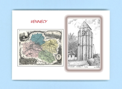 Cartes Postales impression Noir avec dpartement sur la ville de VENNECY Titre : eglise