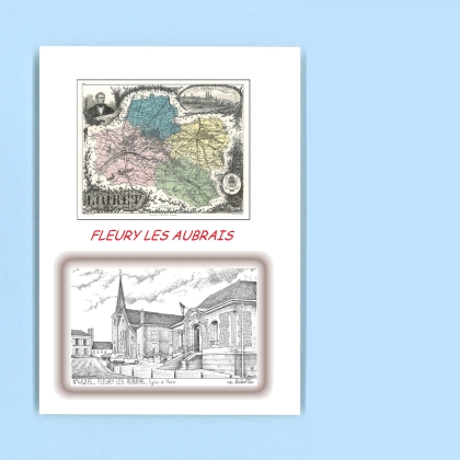Cartes Postales impression Noir avec dpartement sur la ville de FLEURY LES AUBRAIS Titre : eglise et mairie