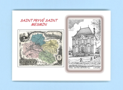 Cartes Postales impression Noir avec dpartement sur la ville de ST PRYVE ST MESMIN Titre : mairie